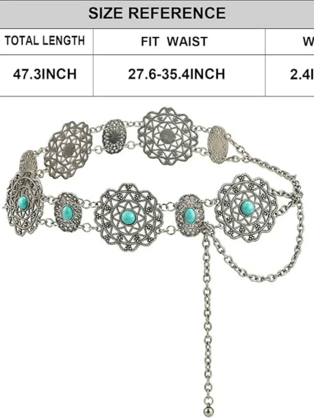 Boho Turquoise Concho Waist Chain for Women | Western Cowgirl Adjustable